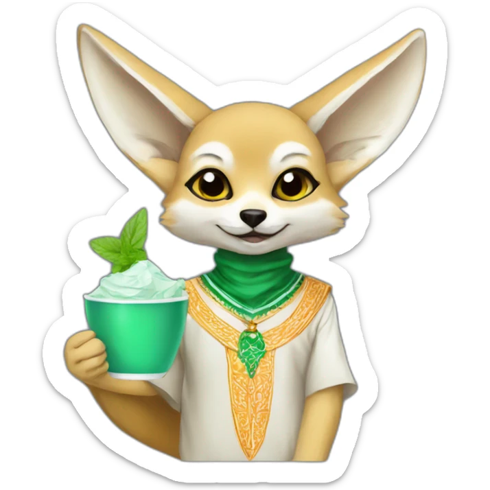 Algerian fennec wearing algerian clothes holding cup of mint tee sticker