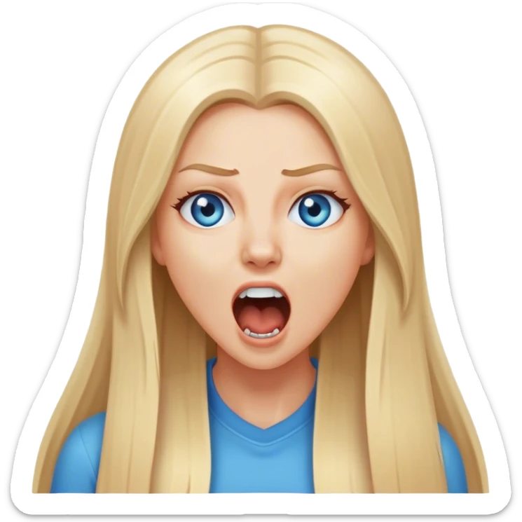 beautiful white girl with long straight blonde hair blue eyes screaming yelling sticker