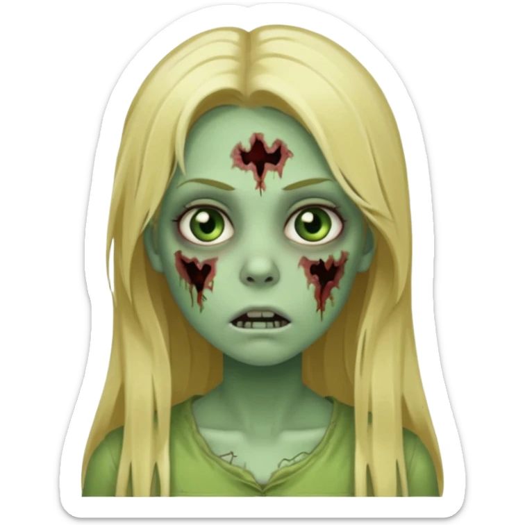 girl zombie with blonde straight long hair green skin and with no angry face and with the mouth closed sticker