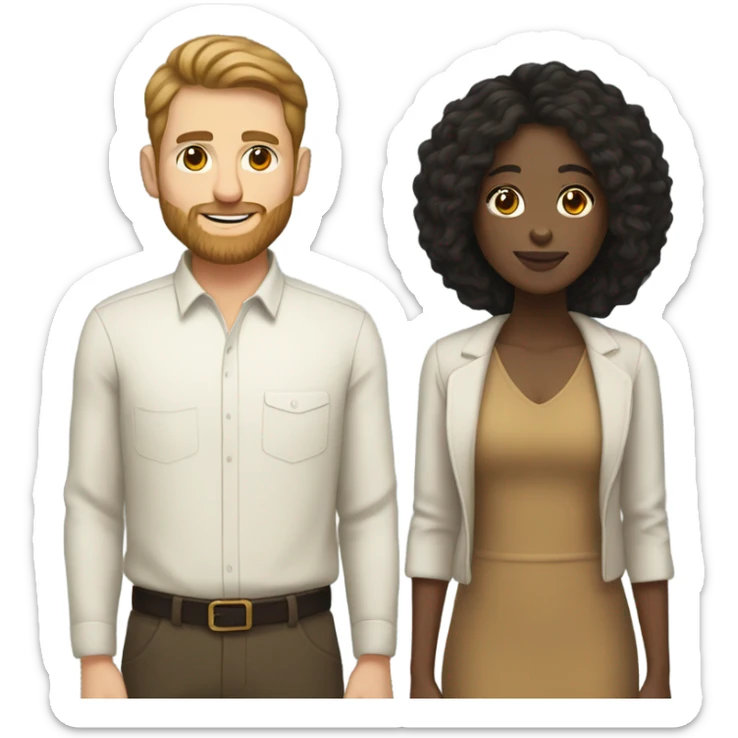 Black woman straight hair  and  brunette white man with beard couple sticker