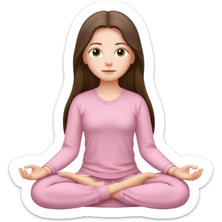 pretty white brunette teen long hair with hazel eyes in light pink meditating sticker