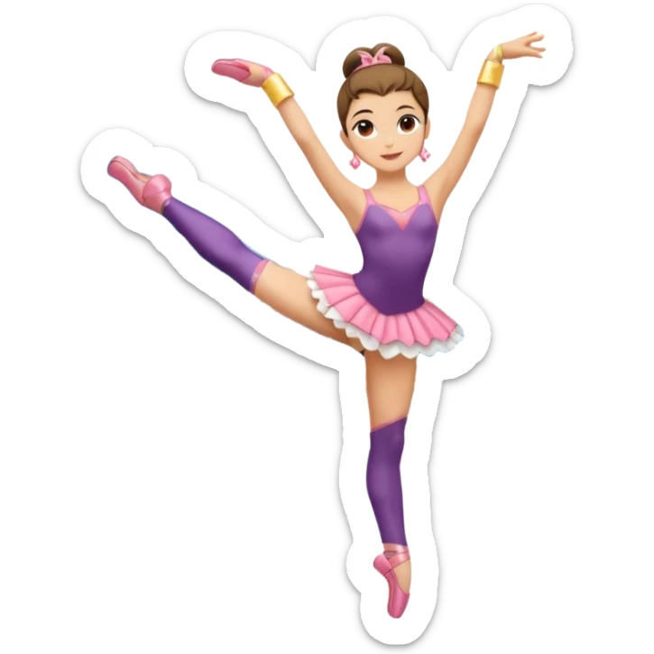 Una chica con vestuario de bailarina con las piernas flexionadas, el dedo índice en la boca, el tren superior inclinado hacia la izquierda y con la cadera proyectada hacia la izquierda sticker