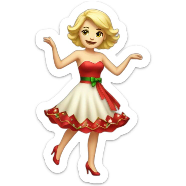 dansing blonde woman in christmas dress full body sticker