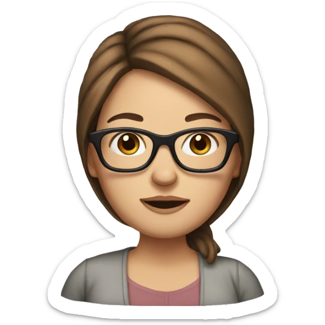 Pregnant White woman with long brown hair and glasses sticker