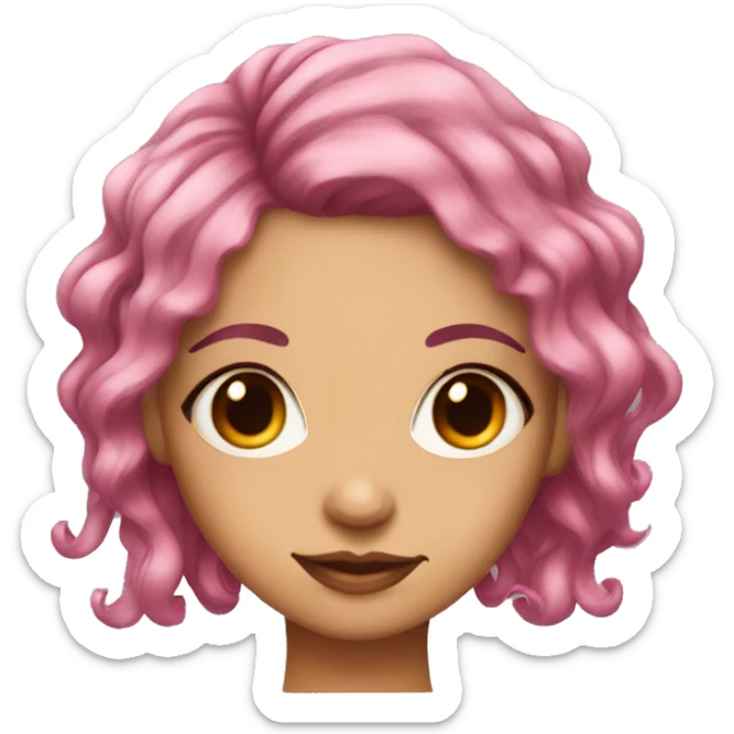 pink hair girl with brown eyes and cherry neck tattoo sticker