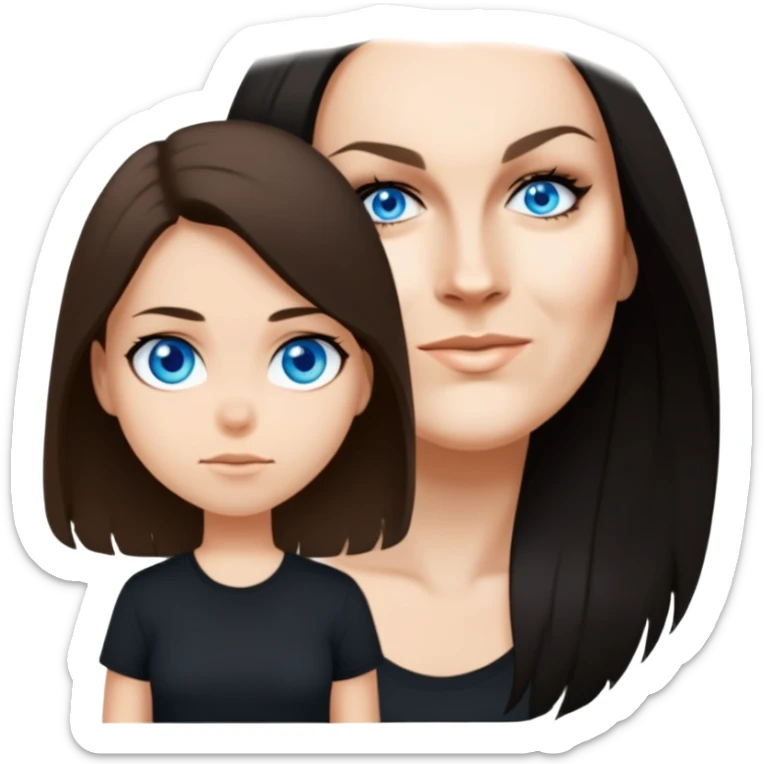 female, wearing black tshirt,  black longer hair sticker