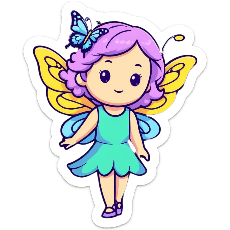 Whimsical fairy girl with butterfly wings, flowing hair, and enchanted aura sticker