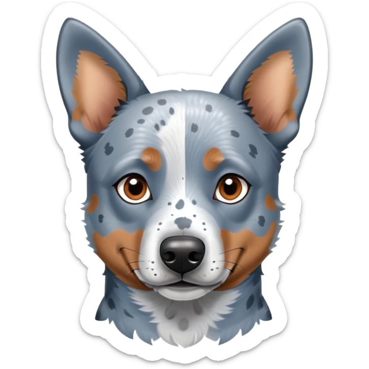 head shot of a blue heeler cattle dog with speckled blue-gray coat and pointed ears sticker
