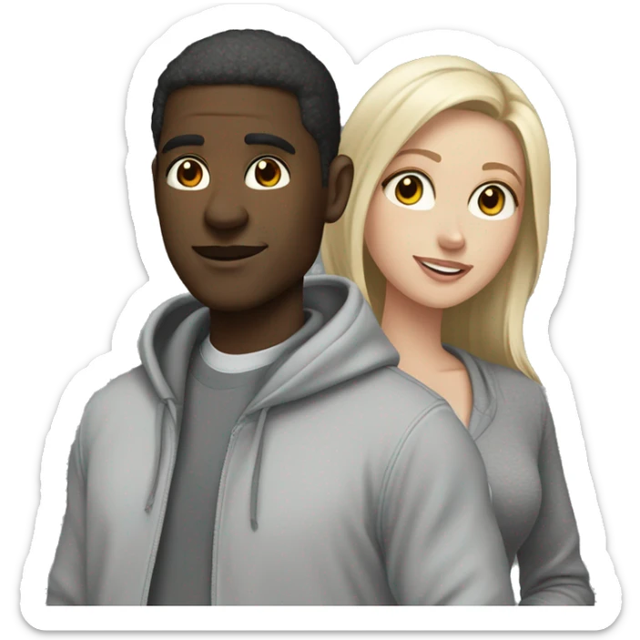 Black man and white girl couple in grey hoodies  sticker