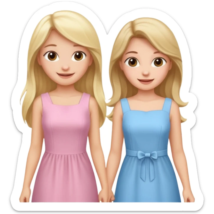 happy blonde girl in light blue dress and long hair brunette girl in light pink dress pride and prejudice sticker
