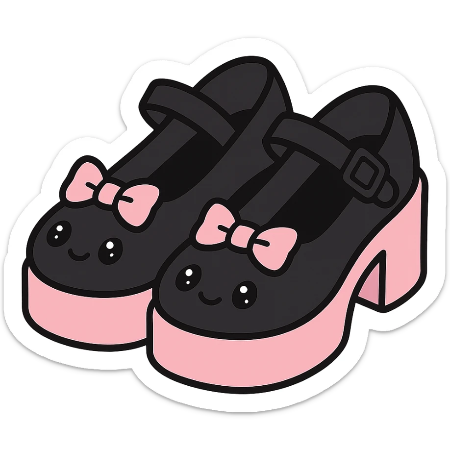BLACKPINK-inspired gothic shoes, no hearts, black and pink, cute and stylish, kawaii style sticker