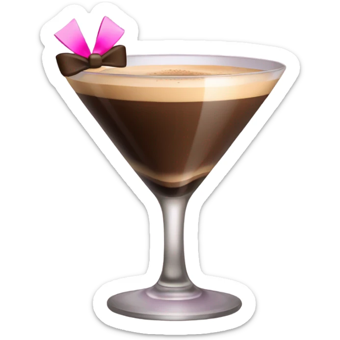 an espresso martini but with a little pink bow on the stem of the glass sticker
