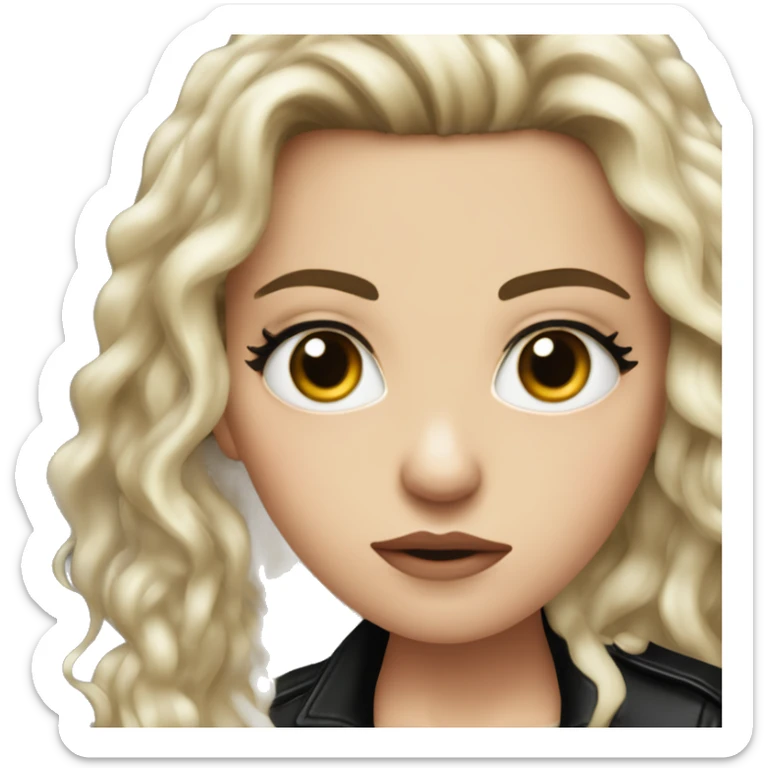 White girl, with long curly black hair,  wearing black shirt and black leather jacket, rolling her eyes annoyed sticker