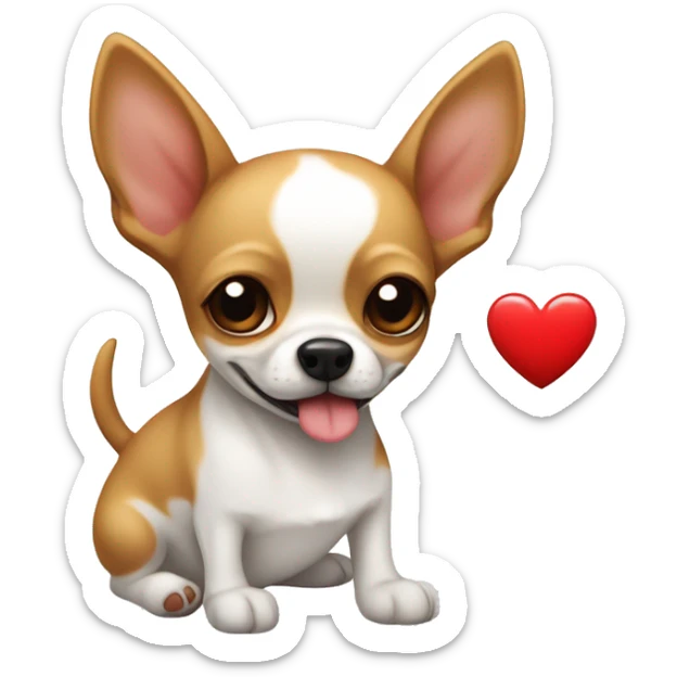 Perrito con un corazón rojo en el pecho, fondo blanco, perrito Chihuahua  sticker