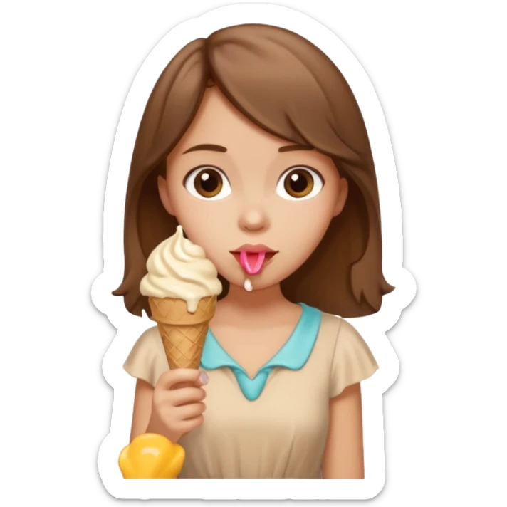 Un fille  brune au vêtement  beige qui mange une glace sticker