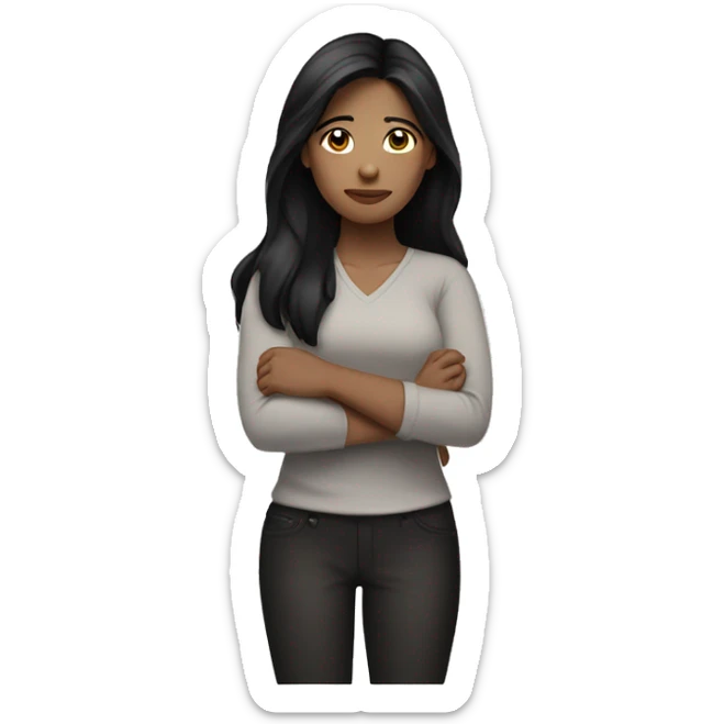 woman with long Black hair, black eyes and light skin, crossing arms  sticker