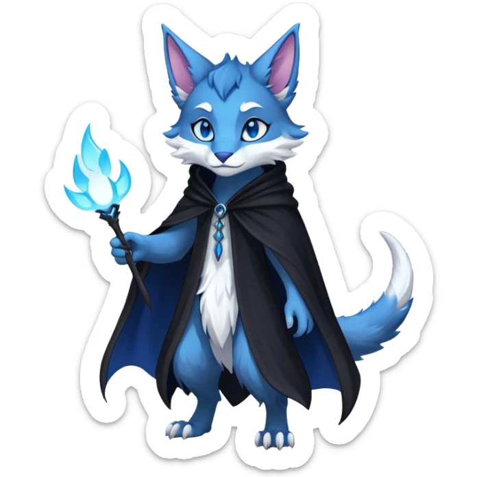 Kawaii dark edgy fantasy ethereal feline-vernid-sergal-fursona animal creature with a tufted tail full body sticker