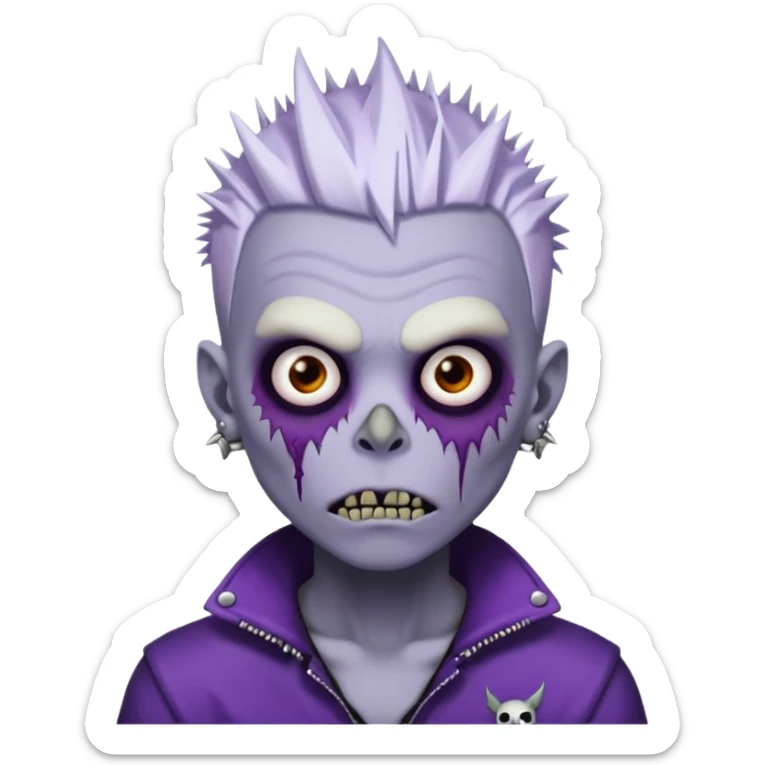 Purple pale skinned zombie boy skin so with white spiky hair. Nose and ear piercings. Emo. sticker