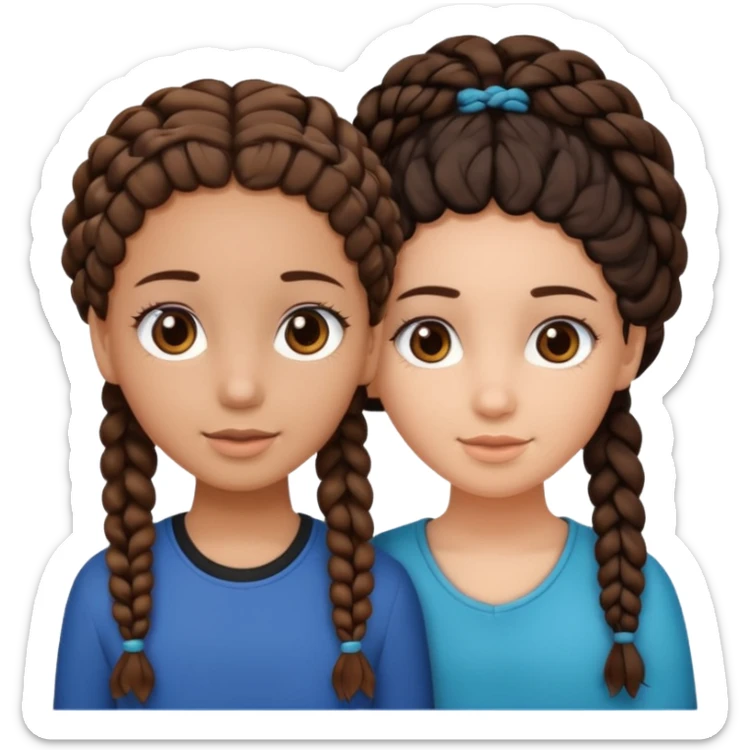 2 girl best friends. One is black with braids and brown eyes. One is white with curly brown hair with brown eyes no braids sticker