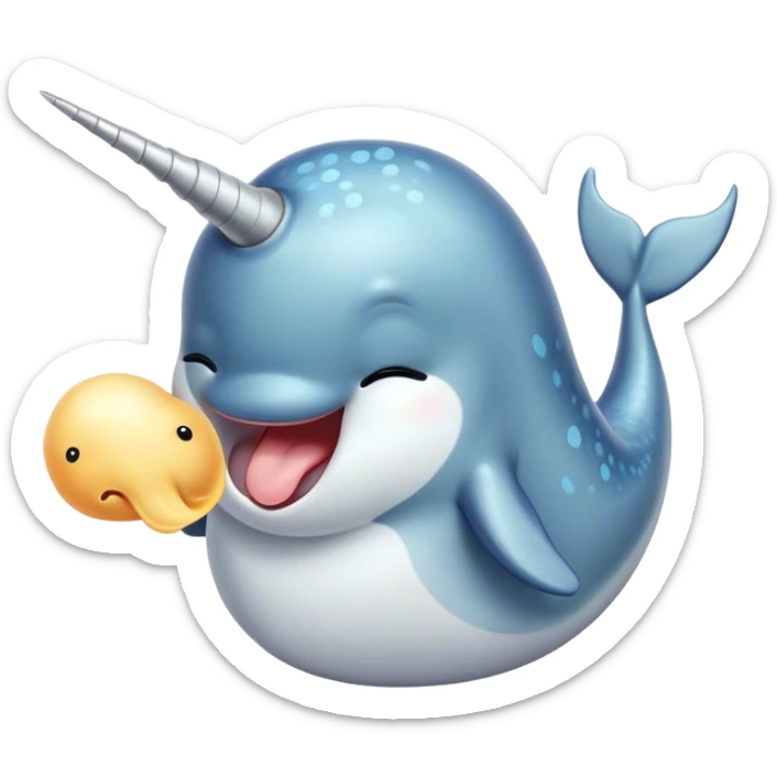 Cinematic Cute Yawning Cute Narwhal Portrait Emoji, Head tilted slightly with a dramatic, wide-open yawn, showcasing a streamlined, elegant body with a gracefully curling tusk and sleepy, half-closed eyes, Simplified yet irresistibly adorable features, highly detailed, glowing with a soft, cozy oceanic glow, high shine, relaxed yet expressive, stylized with a hint of whimsical marine ease, soft glowing outline, capturing the essence of a drowsy yet affectionate cute narwhal that appears ready to stretch and yawn its way out of the screen! sticker