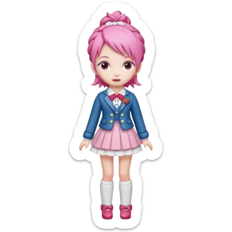 Isolated detaile illustration of the most modern raspberry torte doll figurine full body with pink hair sticker