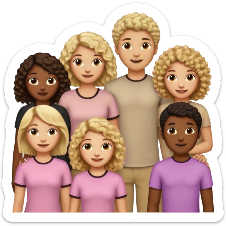 group of people  together ; men and women with brown, blonde, black hair- short hair, long hair and curly hairr wearing beige shirts aesthetic no collar, brown people, white people, black people sticker