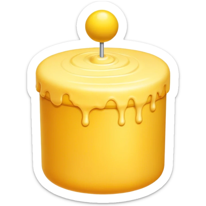 yellow cylinder with two yellow balls at the bottom of the cylinder on each side with frosting on the top sticker