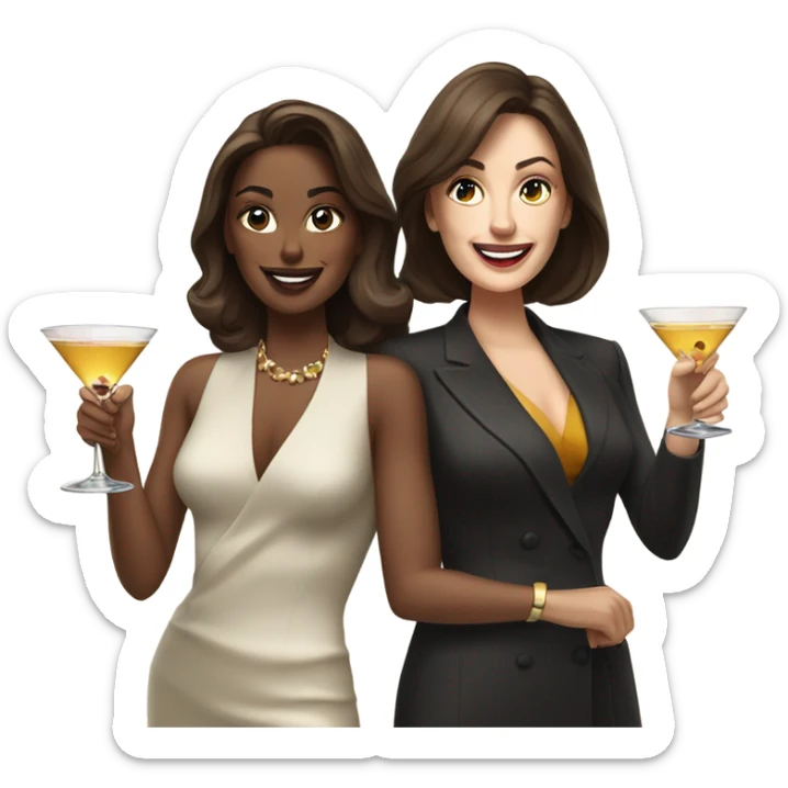 rich caucasian women two friends sipping martinis brunettes sticker