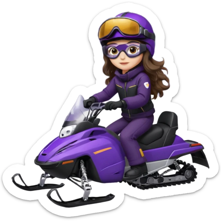 dark purple snowmobile, me Sitting on snowmobile goggles and helmet not covering my face brown eyes long wavy hair white skin dark purple formula 1995 snowmobile change sled color dark purple and white not yellow Snowmobile helmet and goggles, not on my face pants black remove face goggles on eyes sticker