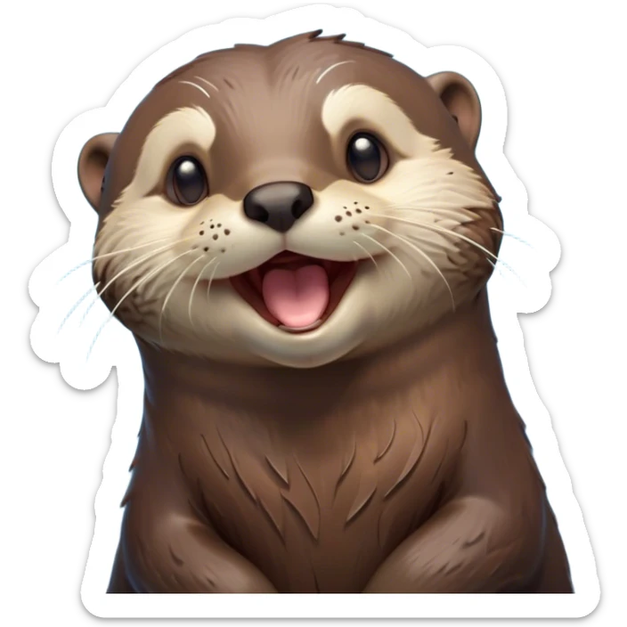 Cinematic Cute Yawning Otter Portrait Emoji, Head tilted slightly with a dramatic, wide-open yawn, showcasing a soft, sleek brown Fur with slightly drooping ears, round eyes barely open in drowsy contentment, Simplified yet irresistibly adorable features, highly detailed, glowing with a soft, cozy glow, high shine, relaxed yet expressive, stylized with a touch of aquatic whimsy, bright and endearing, soft glowing outline, capturing the essence of a sleepy yet affectionate otter, so drowsy it feels like it could glide right out of the screen and curl up for a nap! sticker