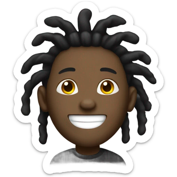 black man-dread locks-  no facial hair laughing black shirt sticker