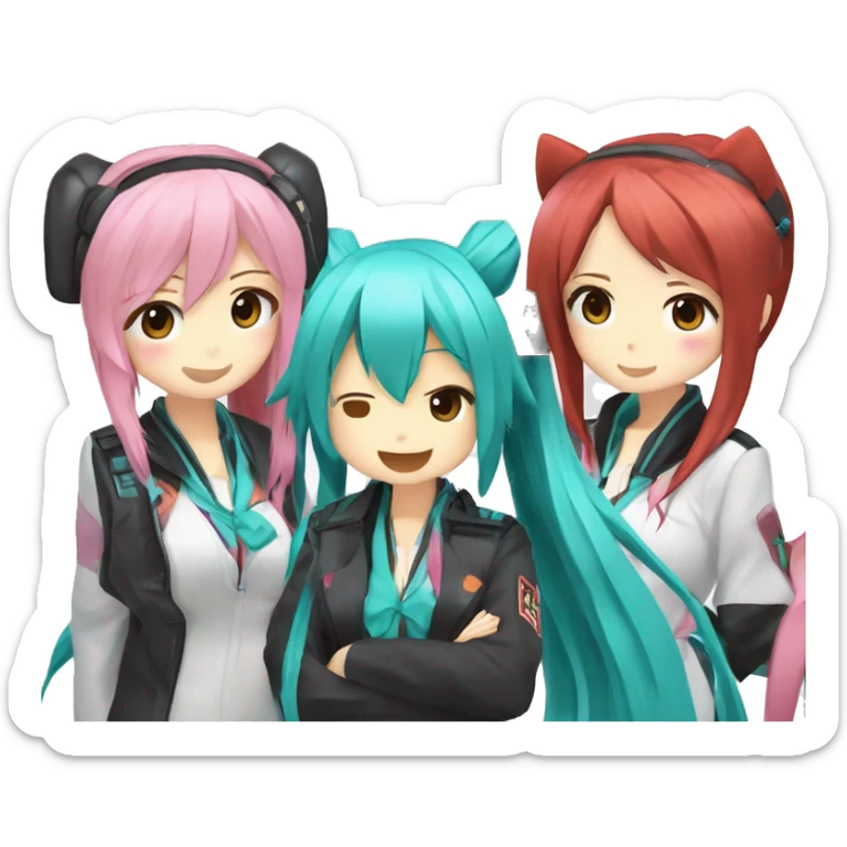 A TOK emoji of hatsune miku and kasane teto and akita neru, the triple baka squad sticker