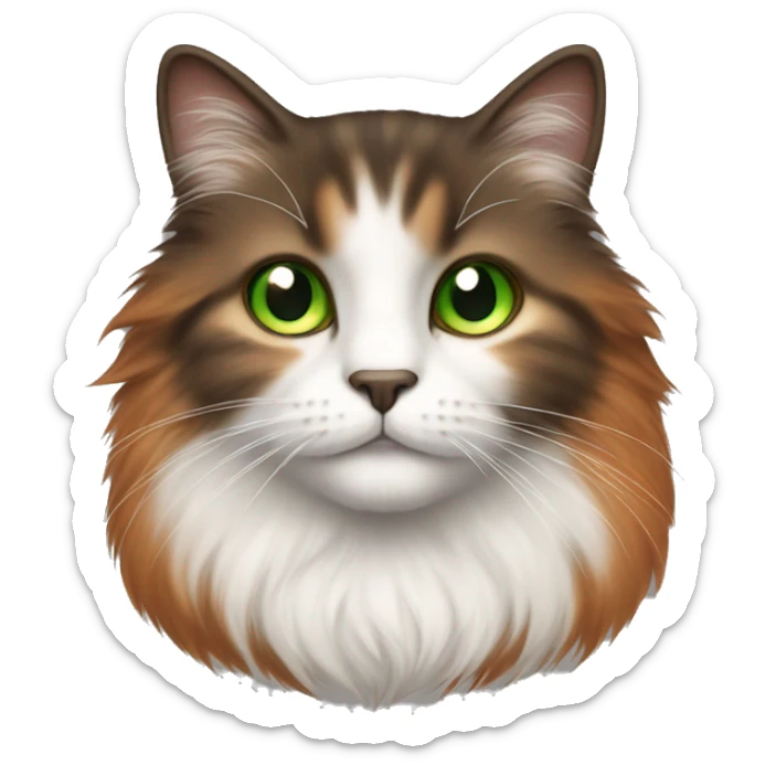 fluffy cat with orange, brown and dark brown hair and green eyes sticker