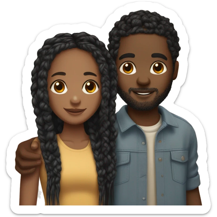 Realistic black girl with box braids and light skin boy with short curly hair and a short beard hugging sticker