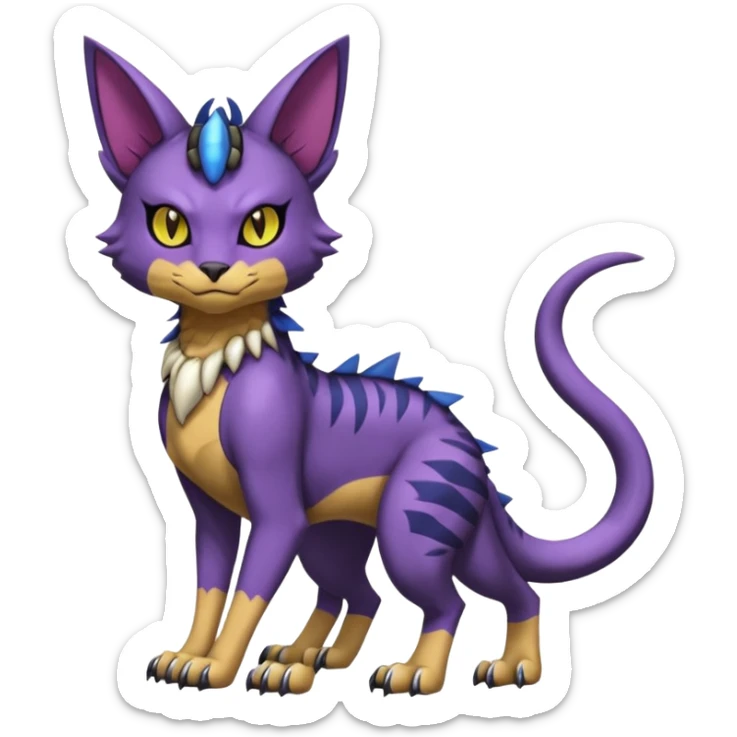 Scaley scaly batty feline-like quadrupedal digitigrade furry feral Bastet-Noibat-Gatomon-Garchomp-Digimon-Fakémon-Pokémon-creature (full body) sticker