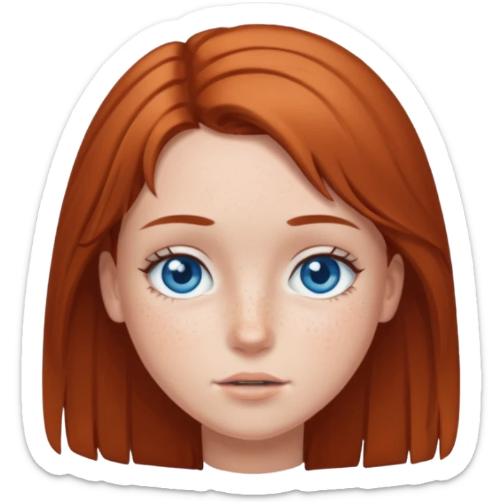 a girl with drown hair and blue eyes with freckles straight hair  sticker