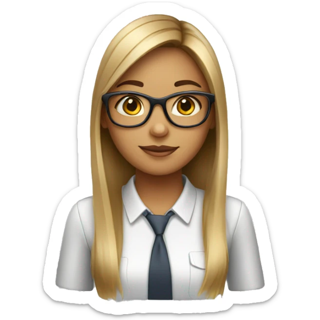 Girl with glasses and office tag. With straight hair and IT professional  sticker