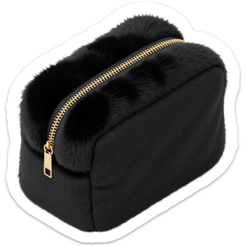 black fluffy faux fur cosmetics bag sticker