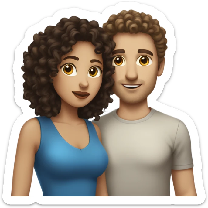 Light skinned woman with curly hair and white man with blue eyes and straight dark brown hair kissing  sticker