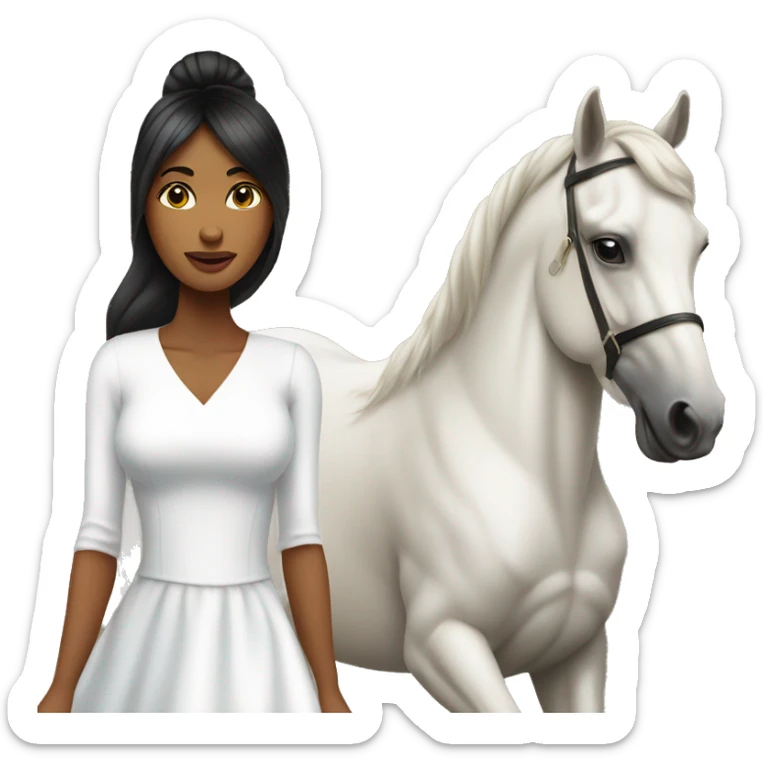 Woman in white dress rides bay horse black hair no star on forehead  sticker