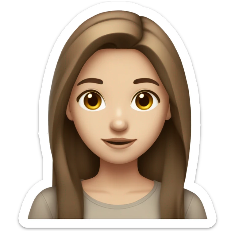 Girl white skin straight brown hair brown eyes cream shirt sticker