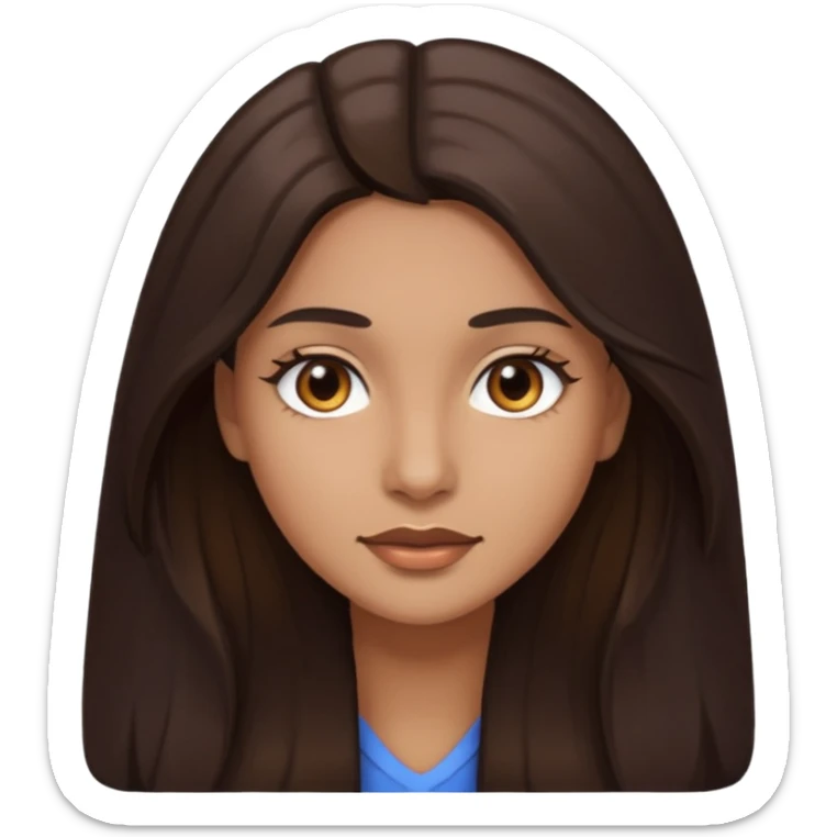 emoji of a woman with long dark brown hair, dark brown eyes, and light brown skin sticker
