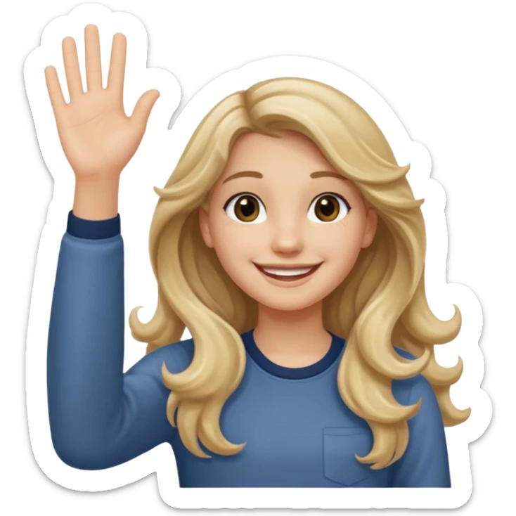 18 year old girl with long wavy dirty blonde hair waving friendly pose sticker