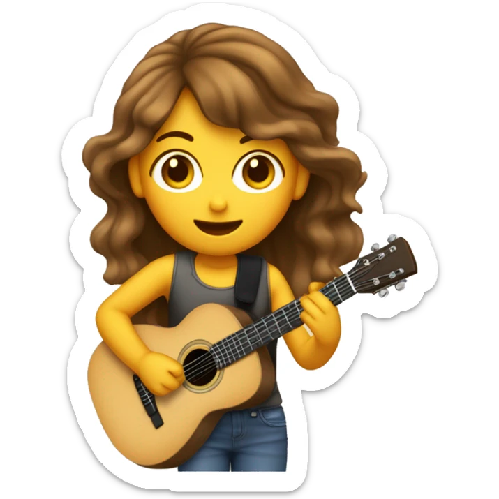 Une Femme aux cheveux brun ondulé qui chante dans un micro et joue de la guitare  sticker