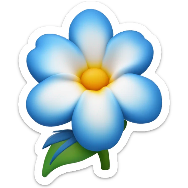 La imagen muestra una flor azul y blanca con estambres amarillos en el centro sobre un fondo blanco.Y que la flor se parezca a una de hawaii sticker