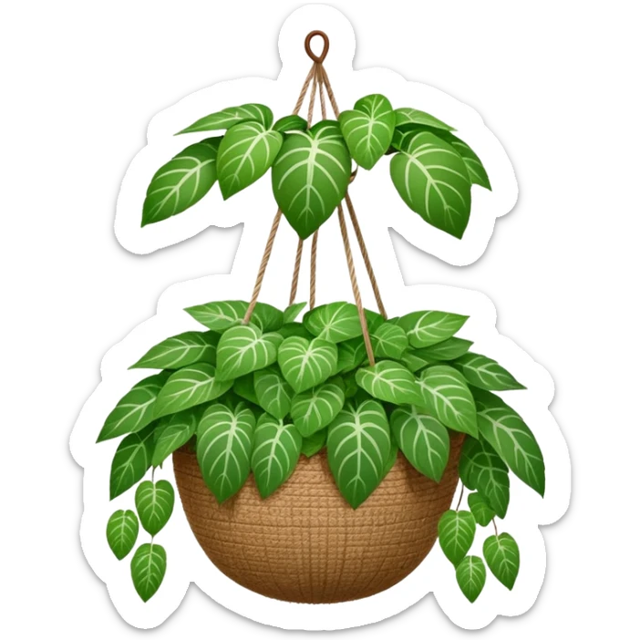 Plectranthus Verticillatus plant with very round circular green leaves in a coconut fiber hanging basket sticker