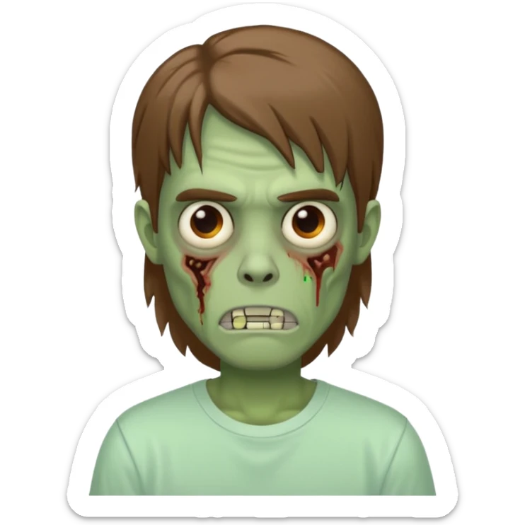 Zombie guy in a white T-shirt with shoulder-length brown straight hair sticker
