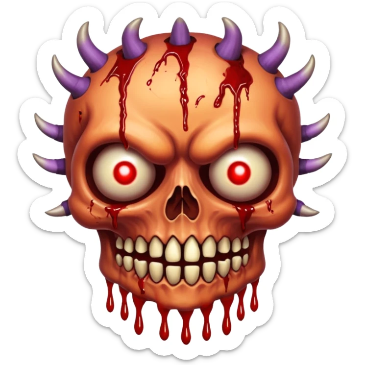 A Hideous mutated monster covered in rotton flesh and bloodin the style of your bleeding skull art, full body. Final boss character, full body sticker