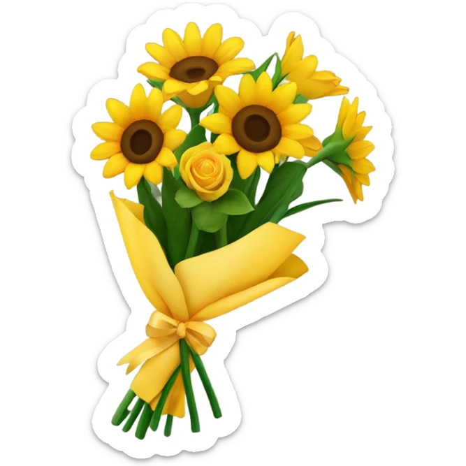 A bouquet of sunflowers, yellow roses, yellow tulips sticker