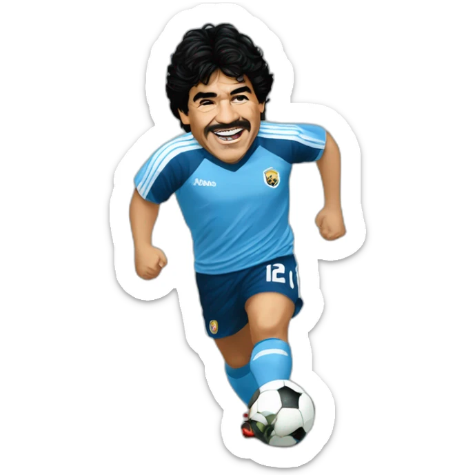 maradona sonriendo y levantando el pulgar con una camiseta que diga kicks to win sticker
